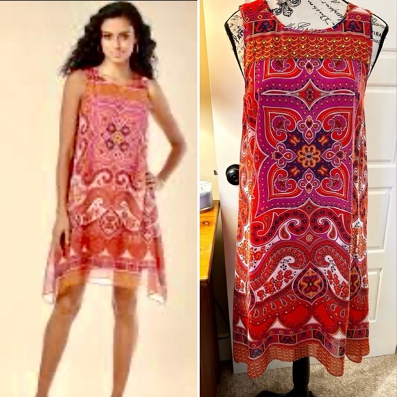 Muse Dresses & Skirts - MUSE Sleeveless Asymmetrical Shift
Dress Rhinestones Medallion
Women's Sz 6